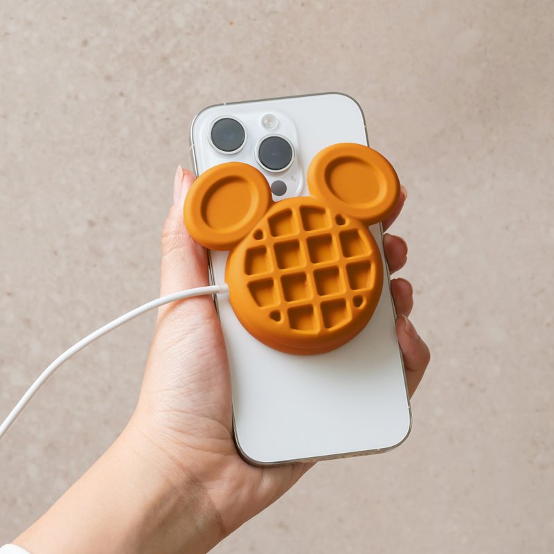 [Children's Fun Life] Disney Series Mickey Waffle Magnetic Charging Tray - ที่ชาร์จไร้สาย - วัสดุอื่นๆ สีนำ้ตาล