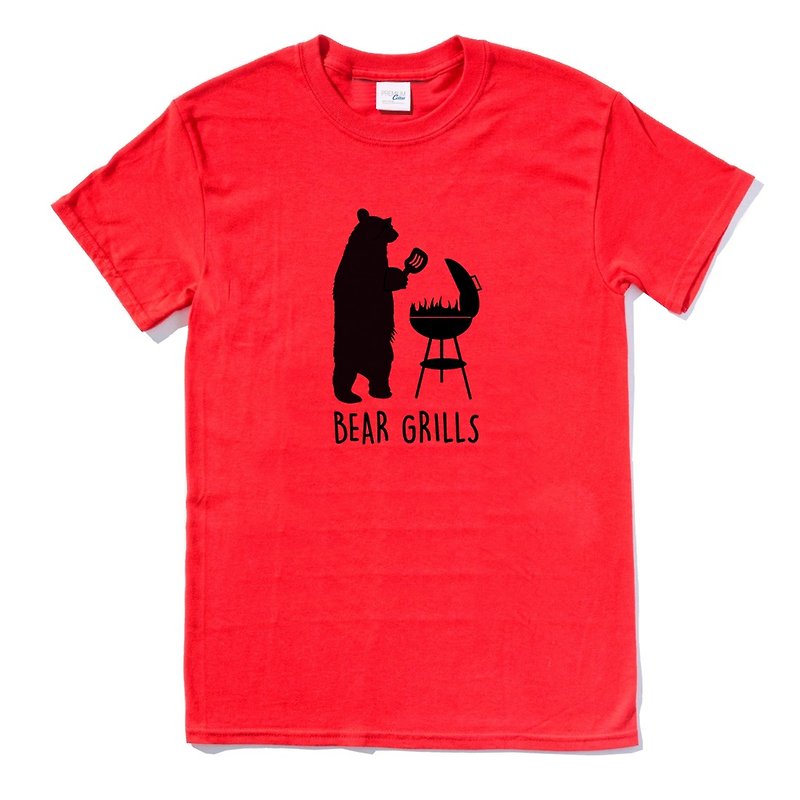 熊熊烤肉 現貨 短袖T恤 紅色 露營 動物 趣味 野外 bear 禮物 - 女 T 恤 - 棉．麻 紅色