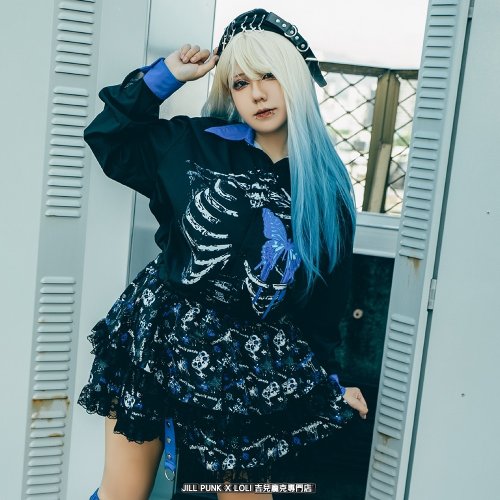 Yabi Emo harajuku punk Zombie panda lace hem tiered skirt w