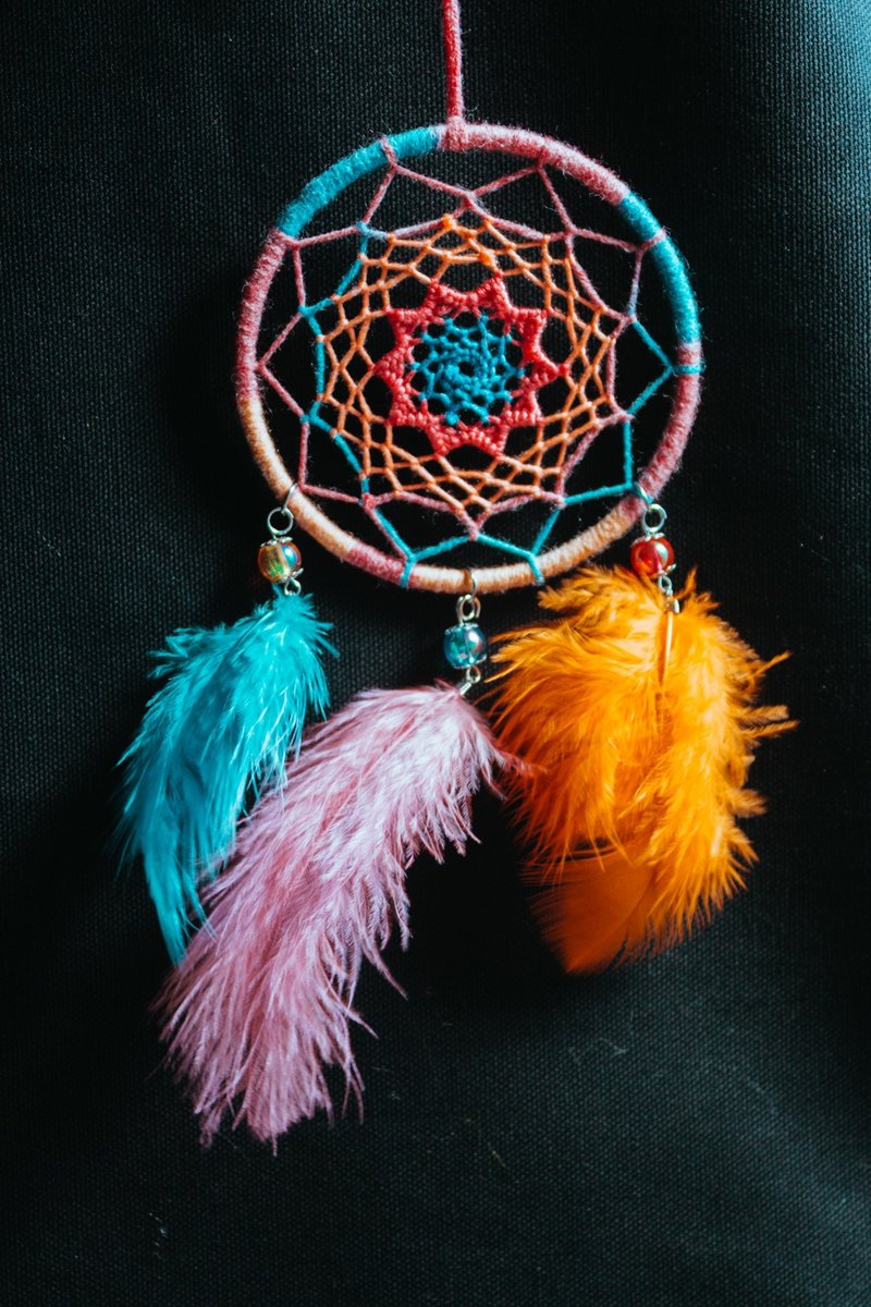 純手工捕夢網 Handmade Dreamcatcher－【小太陽－桃紅藍橘】 - 擺飾/家飾品 - 棉．麻 粉紅色