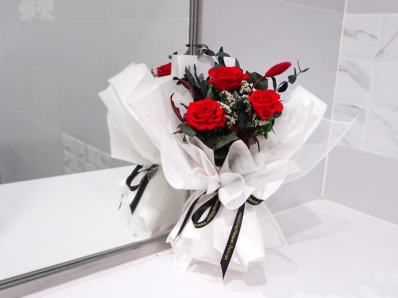 經典紅玫瑰 不凋花束 含提袋 周年紀念 新婚禮物 情人節禮物 七夕 - 乾燥花/永生花 - 植物．花 紅色