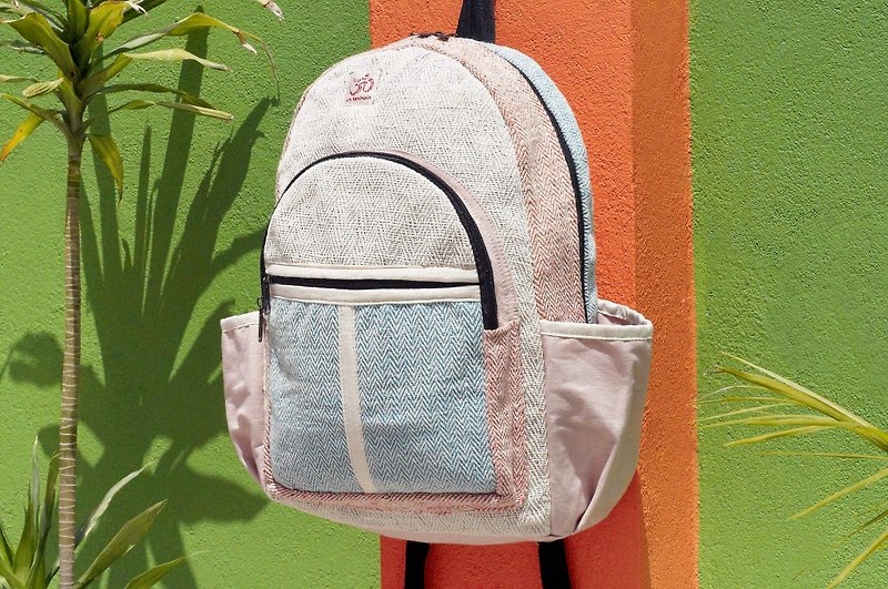 Valentine's Day gift limited to a cotton and linen stitching design after the backpack / shoulder bag / national mountaineering bag / puzzle package / cotton and linen backpack / travel bag - fresh grassland flavor - Backpacks - Cotton & Hemp Multicolor