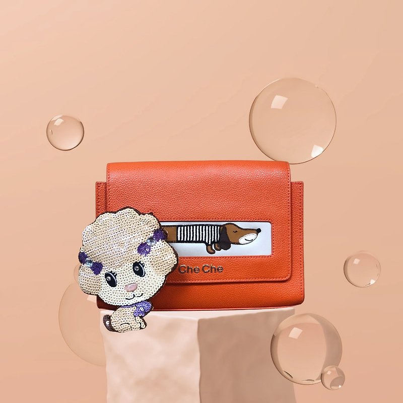 小皮袋 + 零錢包優惠套裝 - 側背包/斜背包 - 真皮 橘色