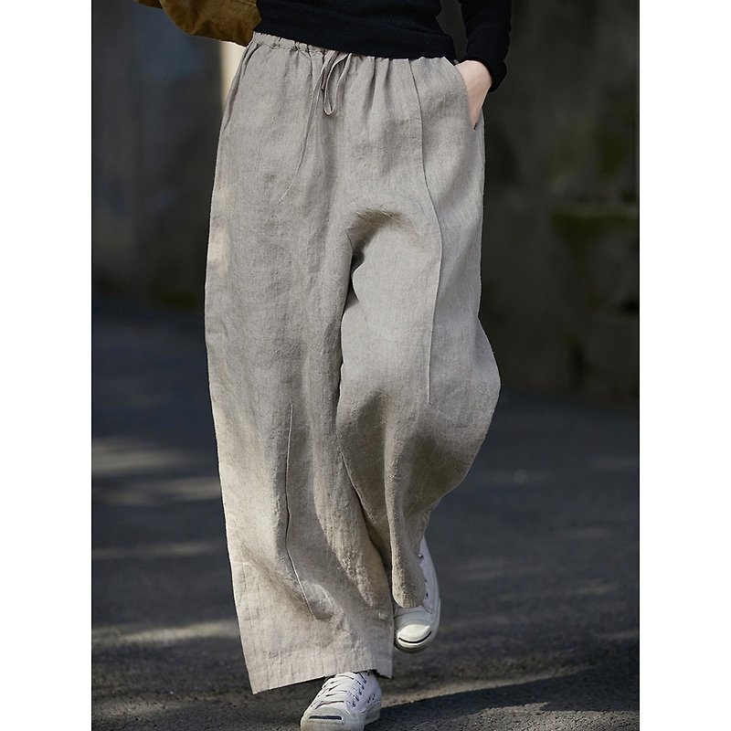 Raw Linen color raindrop Linen elastic waist loose large carrot pants - Women's Pants - Cotton & Hemp 