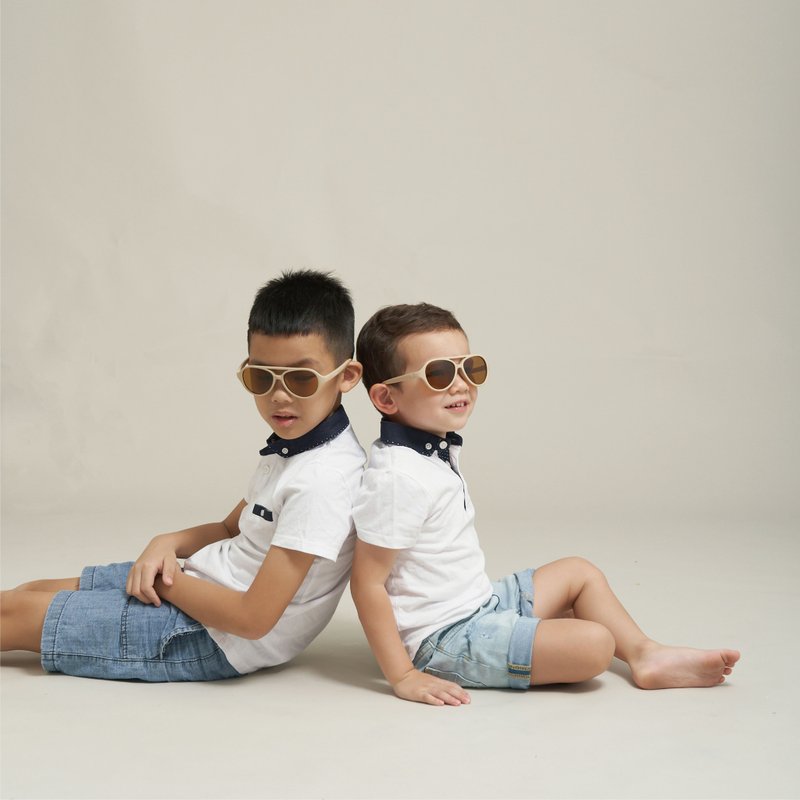 Small Fishing Glasses-Recycled Fishing Net Sunglasses│Pilot-Children's Style/Beach Brown - Sunglasses - Other Materials 