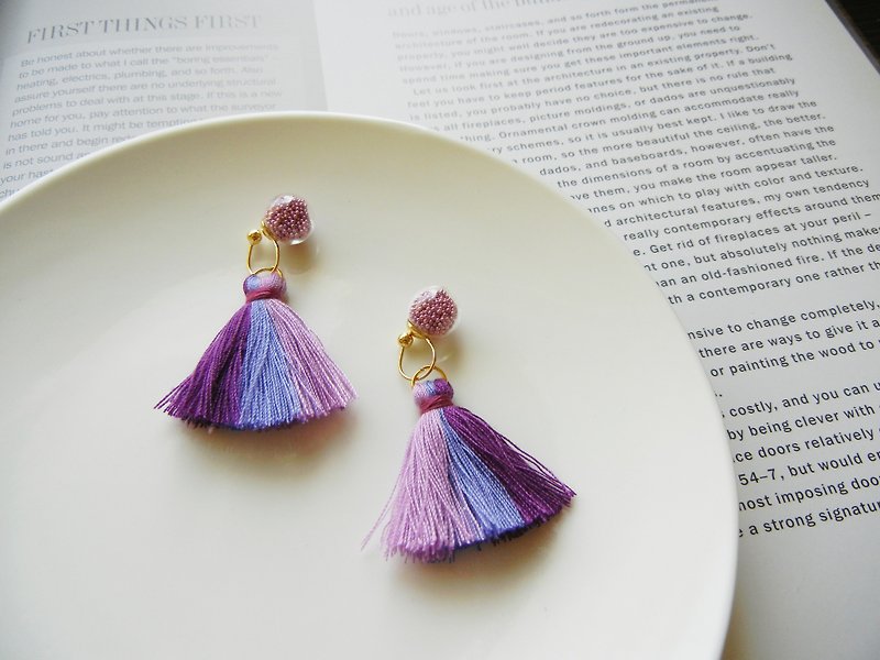 *coucoubird*Three-color caviar glass Clip-On/purple - Earrings & Clip-ons - Glass Purple