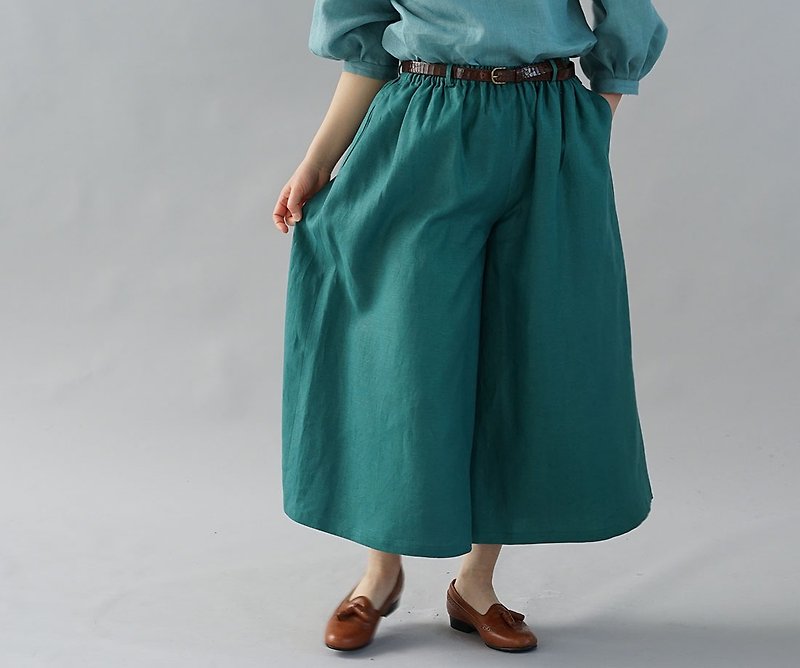 wafu  linen gaucho / wide pants / long length / green b002a-egn2 - Women's Pants - Cotton & Hemp Green