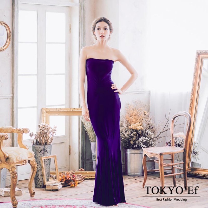 TOKYOef &SherryChen Flat Mermaid Dress/Red/Purple/Navy Navy - ชุดราตรี - ผ้าไหม สีน้ำเงิน