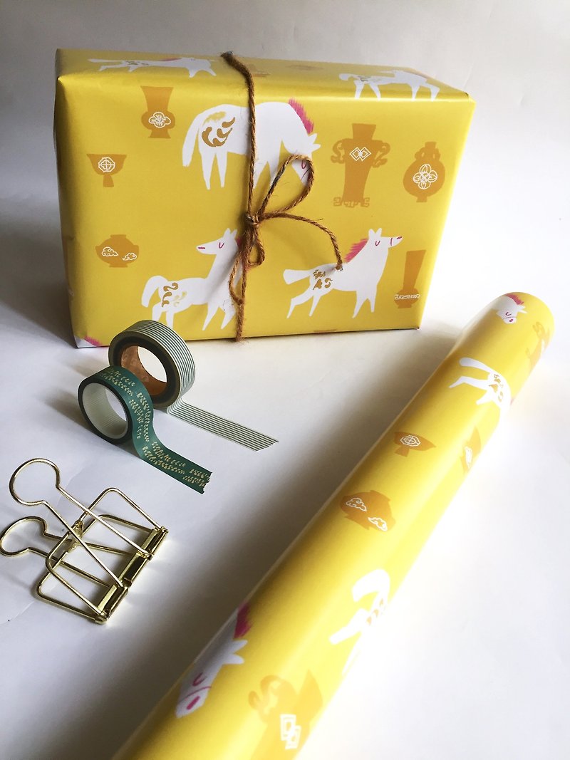 馬兒 禮物包裝紙 3張ㄧ組 - 包裝材料 - 紙 黃色