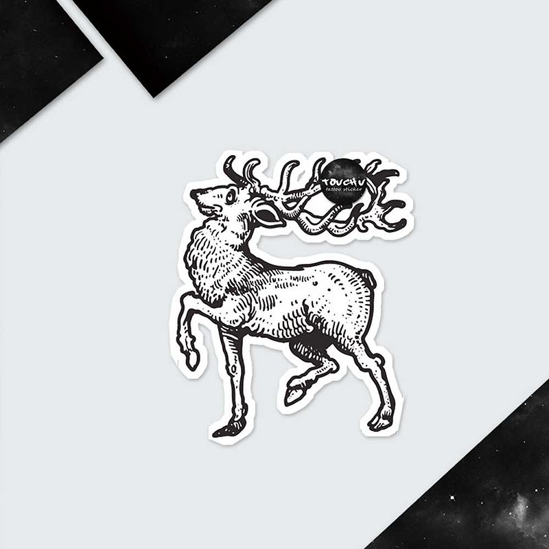 TU紋身貼紙-卡通麋鹿  刺青 防水紋身 原創 - 紋身貼紙 - 紙 黑色