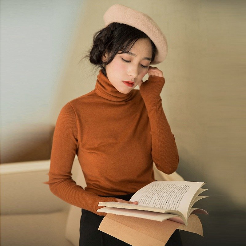 安妮陳2017冬裝新款女士純色高領針織衫 - 毛衣/針織衫 - 其他材質 紅色