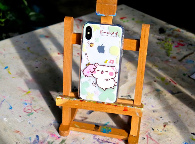 iPhone XS/X Double Layered Protective Case Dollmei Cat Design - Phone Cases - Silicone Transparent