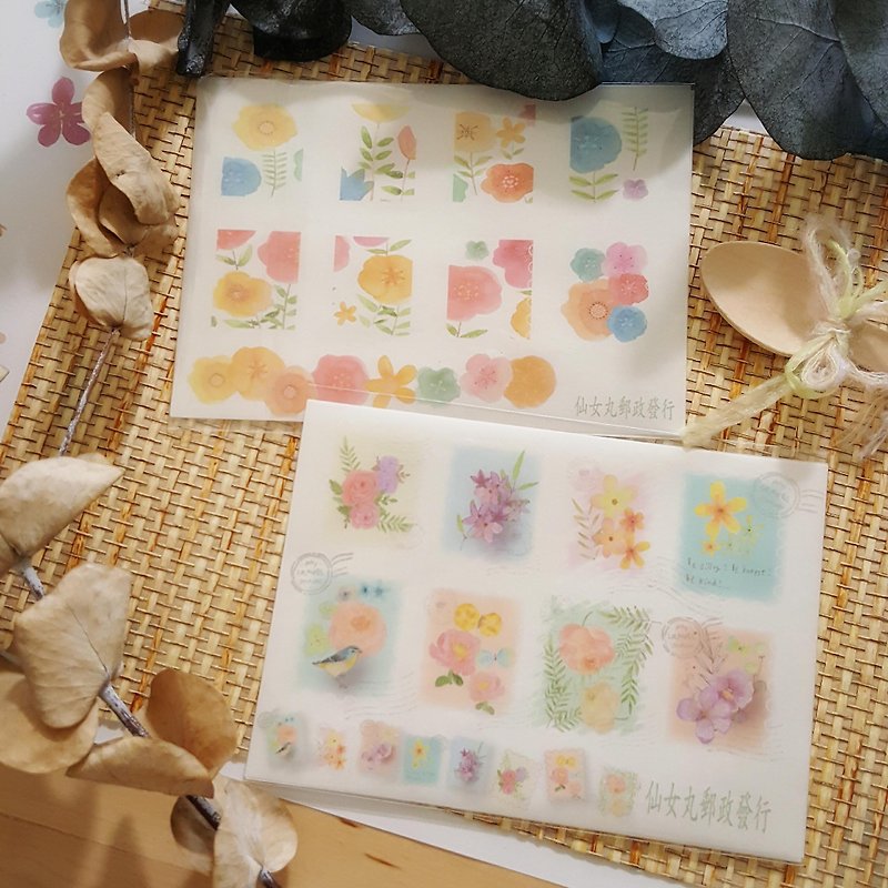Flower stamp cut shape sticker set - Stickers - Paper 