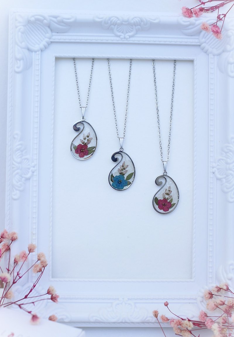 Paisley-shaped handmade floral necklace - สร้อยคอ - สแตนเลส 