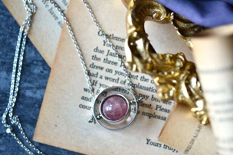 Spinning Little Earth with Emperor Silver necklace - Necklaces - Stone Pink