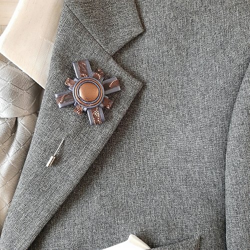 Leather Novel Men's lapel pin genuine leather , Gift for him Leather boutonnierre