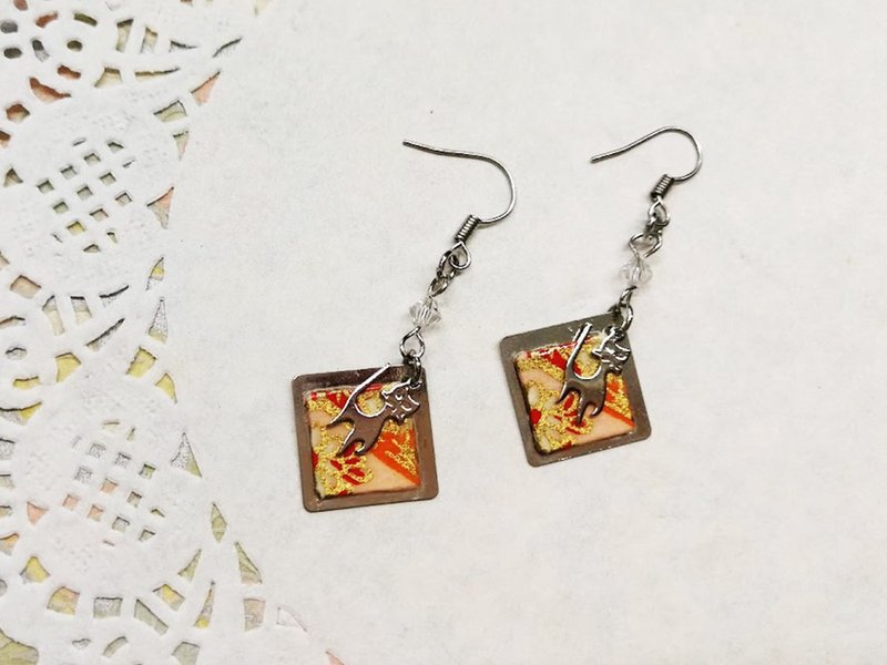 Diamond earrings Japanese Yuzen paper washi (only product) GE01-002 - ต่างหู - กระดาษ 