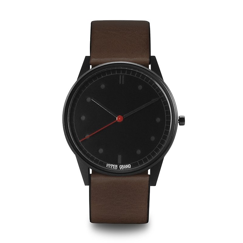 HYPERGRAND - 01 Basic Series - Black Dial Brown Leather Watch - นาฬิกาผู้ชาย - วัสดุอื่นๆ สีนำ้ตาล