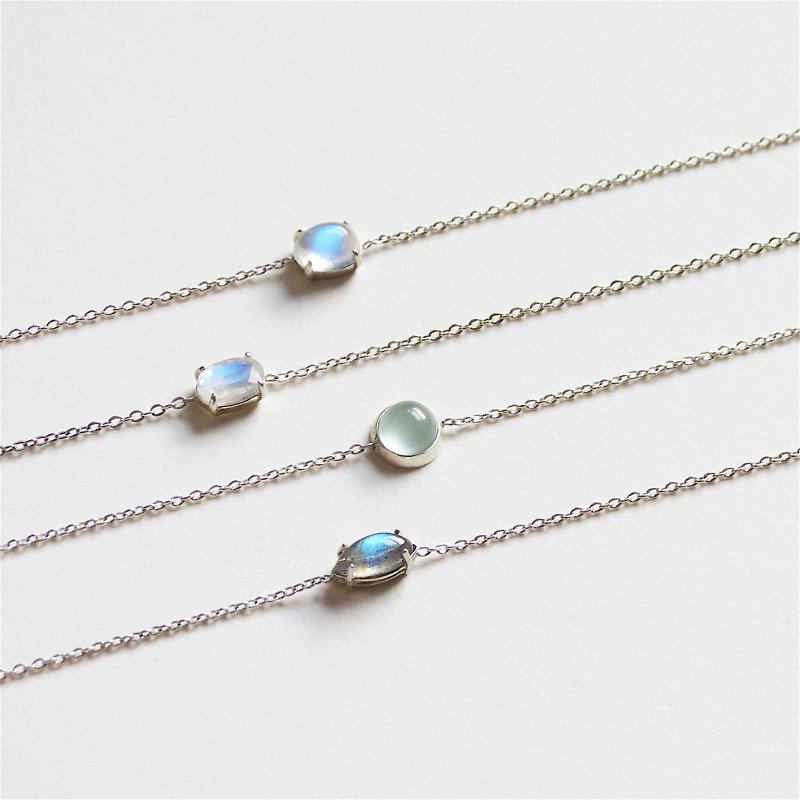 Eye-shaped elongated stone silver chain - Bracelets - Gemstone Silver