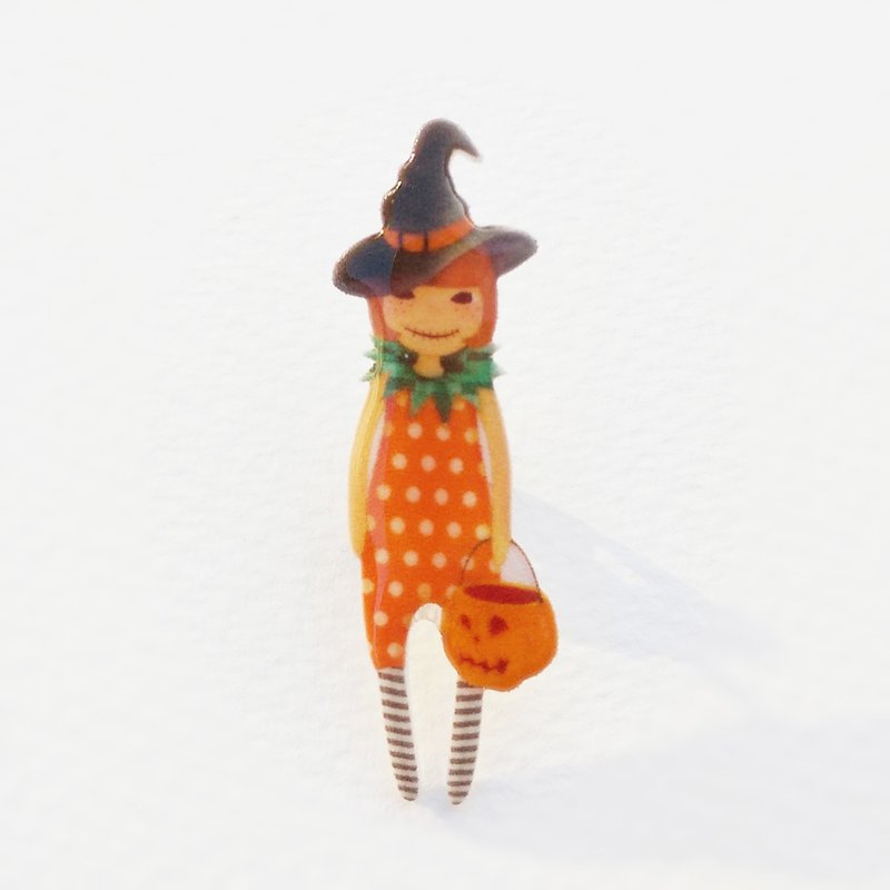 小Q系列手工商品-萬聖節女巫 原創插畫 萬聖節女巫南瓜燈/別針 胸針 禮物 - 胸針 - 塑膠 多色