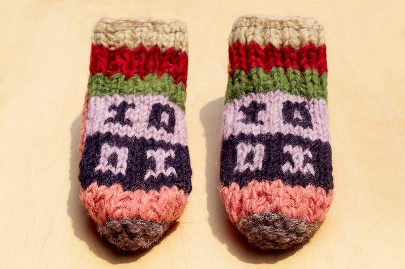 Christmas gift is limited to one knitted pure wool thermal socks / children's wool socks / children's wool socks / inner brush stockings / knitted wool socks / children's indoor socks-pink forest ethnic totem - รองเท้าเด็ก - ขนแกะ หลากหลายสี