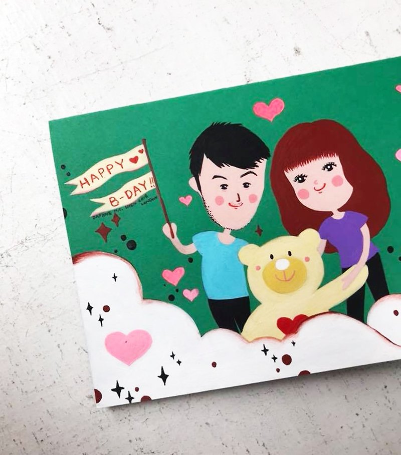 Cute Custom Portrait-Couple Birthday/Valentine's Day/Wedding Anniversary/Christmas/Engagement/Proposal - ภาพวาดบุคคล - กระดาษ สีเขียว