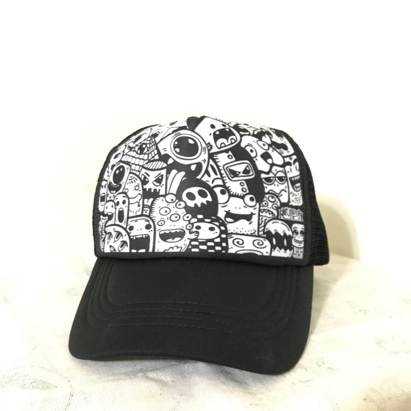 【最新潮流】纏繞風插畫網帽 - 帽 - 尼龍 黑色