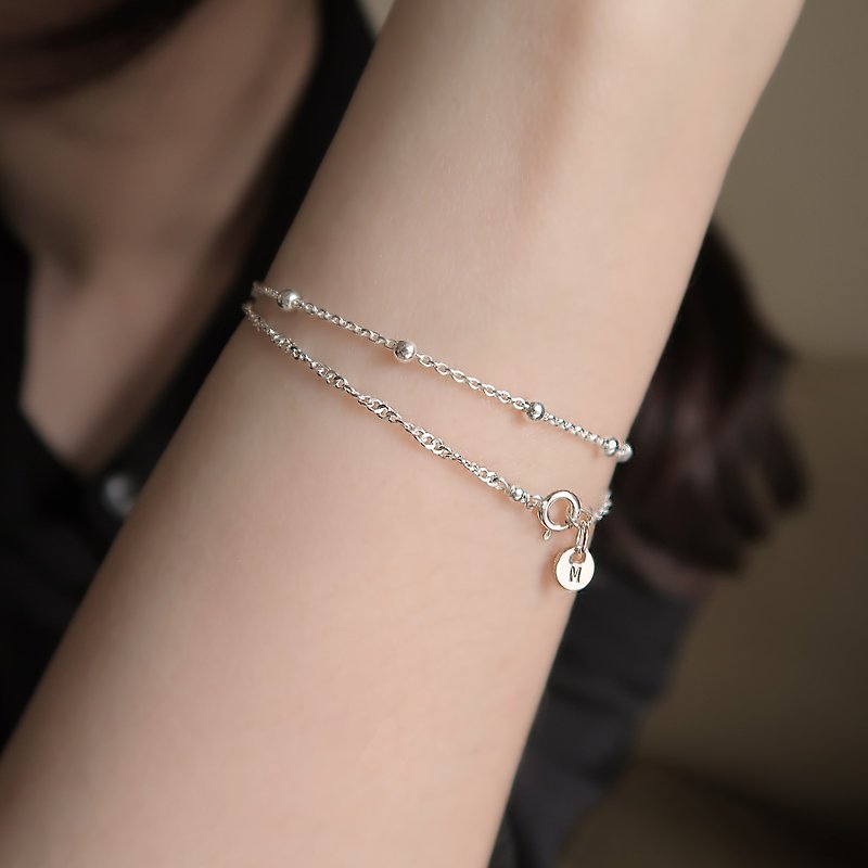 925 sterling silver sparkling thin chain customized engraving bracelet free gift packaging - Bracelets - Sterling Silver White