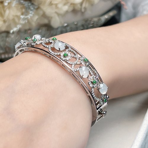 瓔珞珠寶盒 E.L.Jewelry Box 【修改手圍】起光蛋面翡翠手環|925純銀|天然緬甸A貨翡翠|送禮