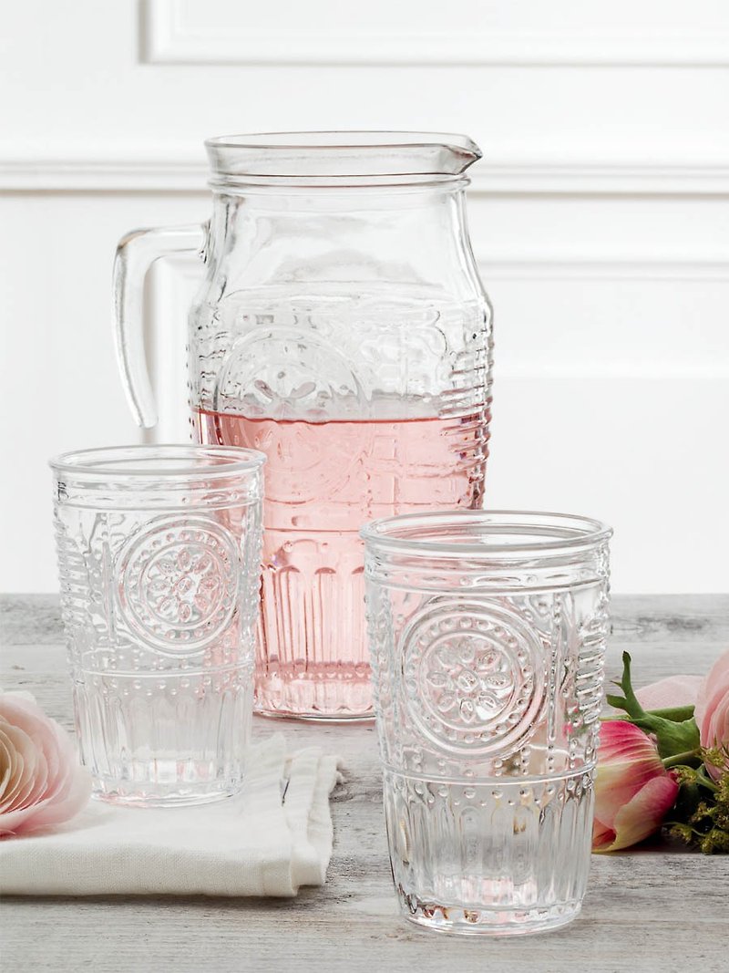Bormioli Rocco, Italy, romantic pie glass pot and cup combination (1 pot + 2 cups) - Cups - Glass Pink