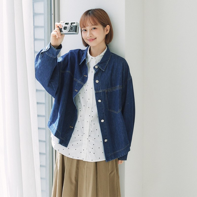 【Simply Yours】Contrast Stitch Denim Jacket blue One Size - Women's Casual & Functional Jackets - Cotton & Hemp Blue