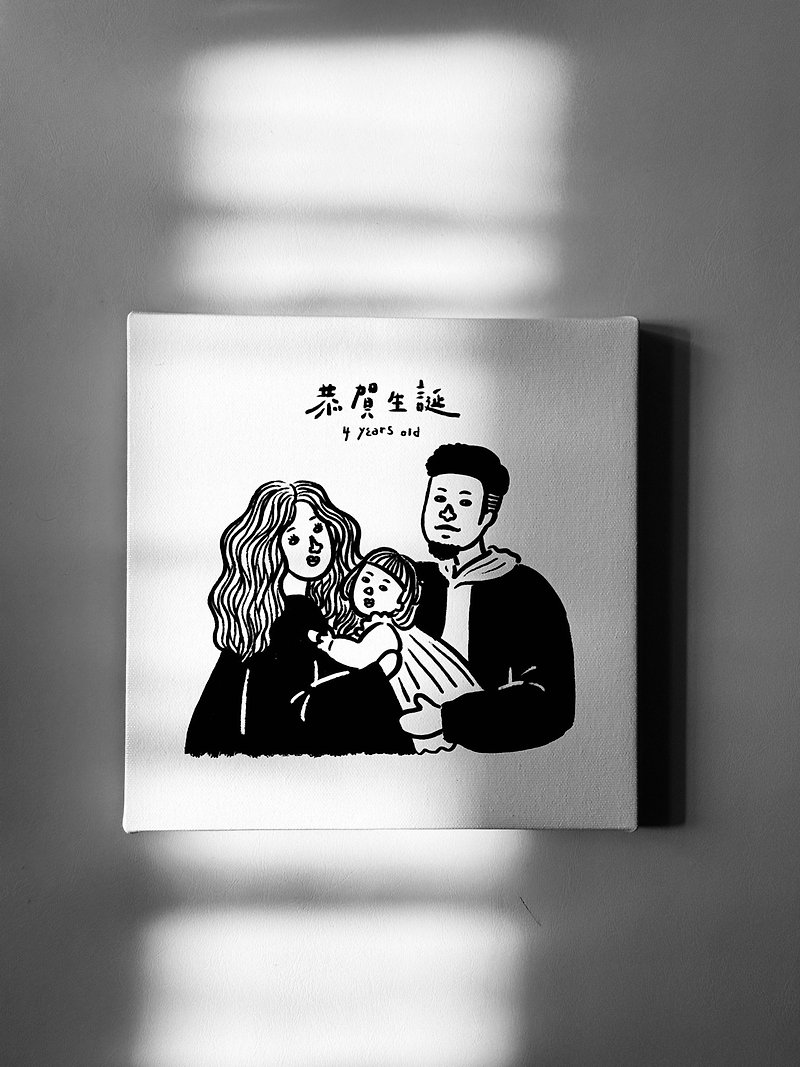 [Ugly and Cute Style with Black and White Lines] Unframed Painting on Canvas | Customized Xiyan Painting | Customized Gifts - โปสเตอร์ - วัสดุอื่นๆ ขาว