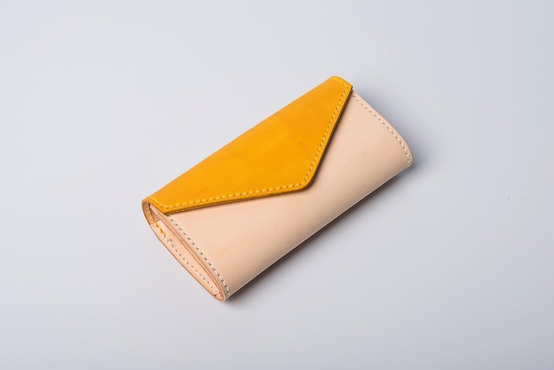 [tangent pie] recall envelope large capacity leather handmade custom stitching contrast color long wallet wallet - กระเป๋าสตางค์ - หนังแท้ หลากหลายสี