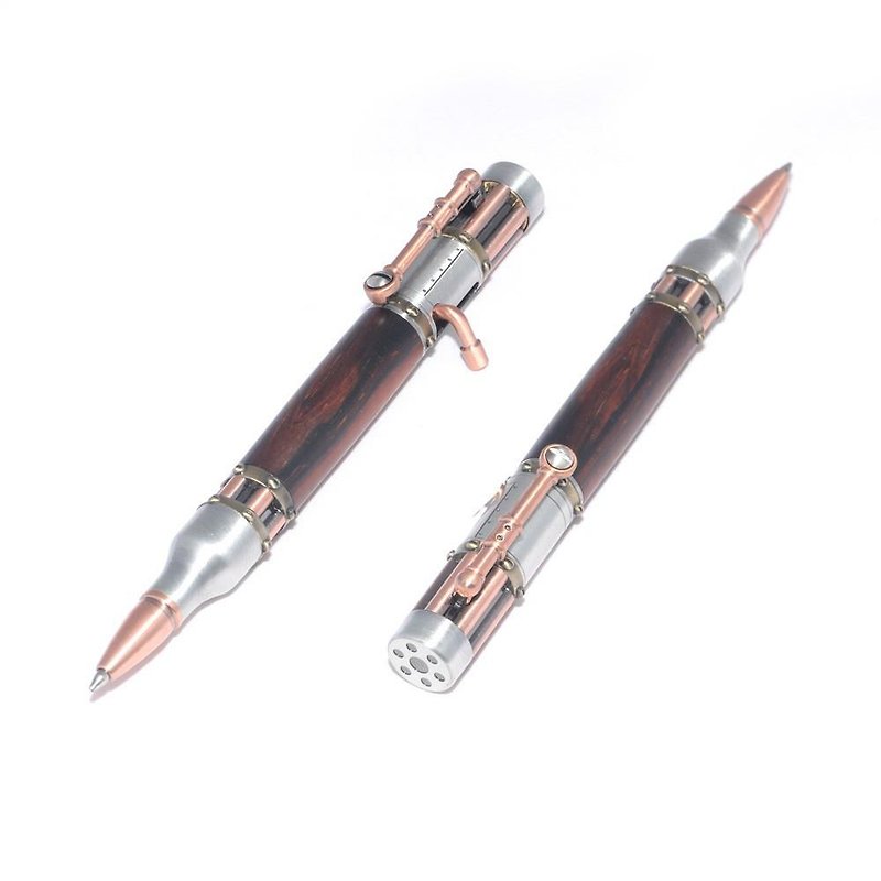 【Made to order】 Steampunk Wooden Ballpoint Bolt Action Pen  (Cocobolo, Pewter + Brass plating) STEAM-APAC-CO - Other Writing Utensils - Wood Brown