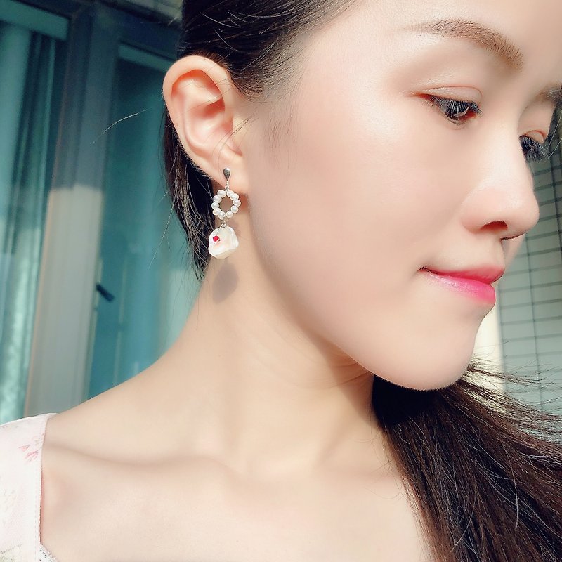 巴洛克珍珠耳環925純銀 生日禮物 - 耳環/耳夾 - 珍珠 白色