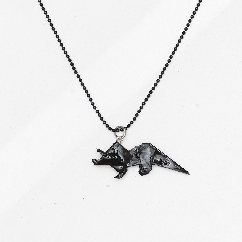 \ Dark Jurassic / Origami Necklace _ Triceratops - Necklaces - Paper Black