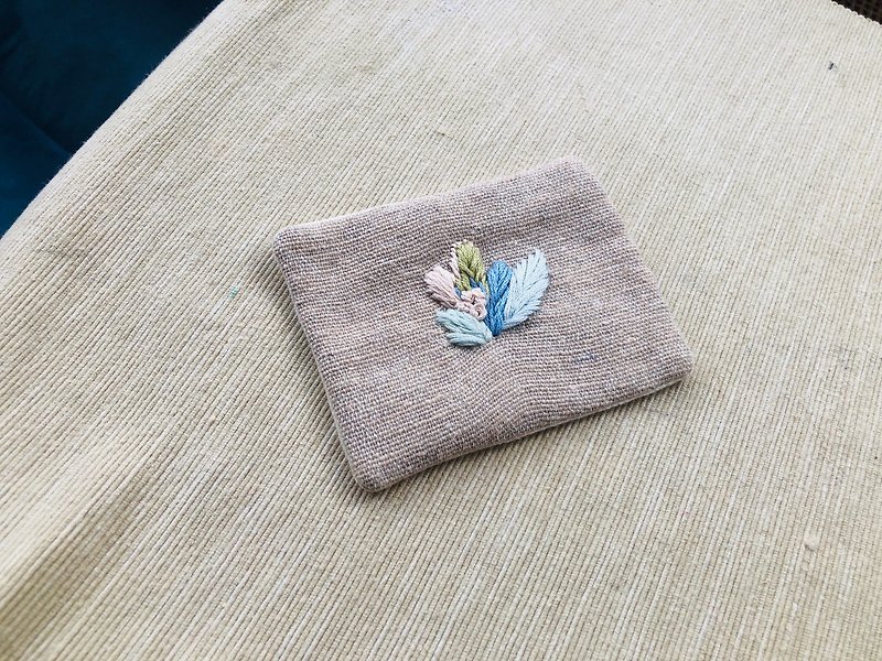 Embroidered Linen rectangular floral coaster - Coasters - Cotton & Hemp Khaki