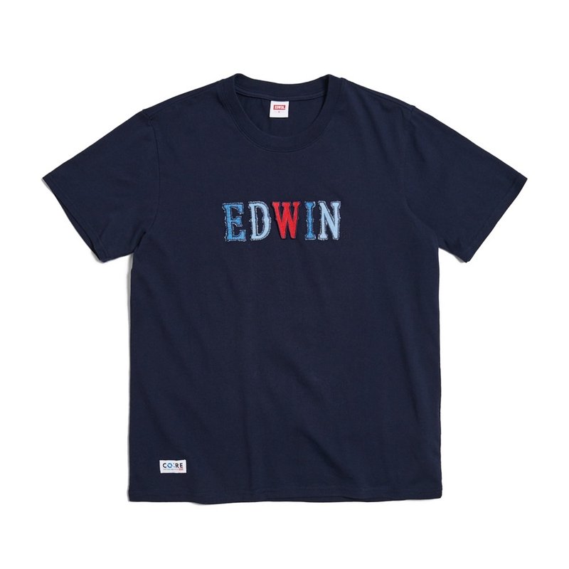 EDWIN 再生系列 CORE 英文字母印花短袖T恤-男款 (丈青色) #上衣 - 男 T 恤 - 棉．麻 藍色