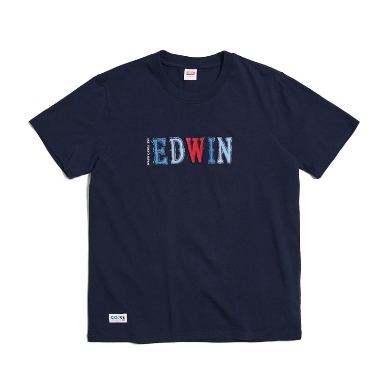 EDWIN 再生系列 CORE 英文字母印花短袖T恤-男款 (丈青色) #上衣 - 男 T 恤 - 棉．麻 藍色
