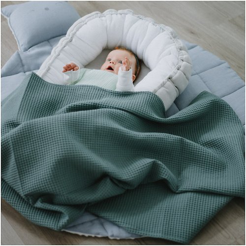 Cot and Cot Dark Mint Waffle Baby Swaddle - Neutral Gender Newborn Blanket
