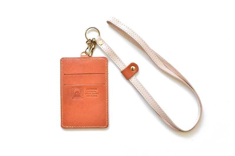 栃木レザー パスケース ID/ICケース Pass/ID case with strap 日本製 【Orange】JAK045 - 證件套/卡套 - 真皮 橘色
