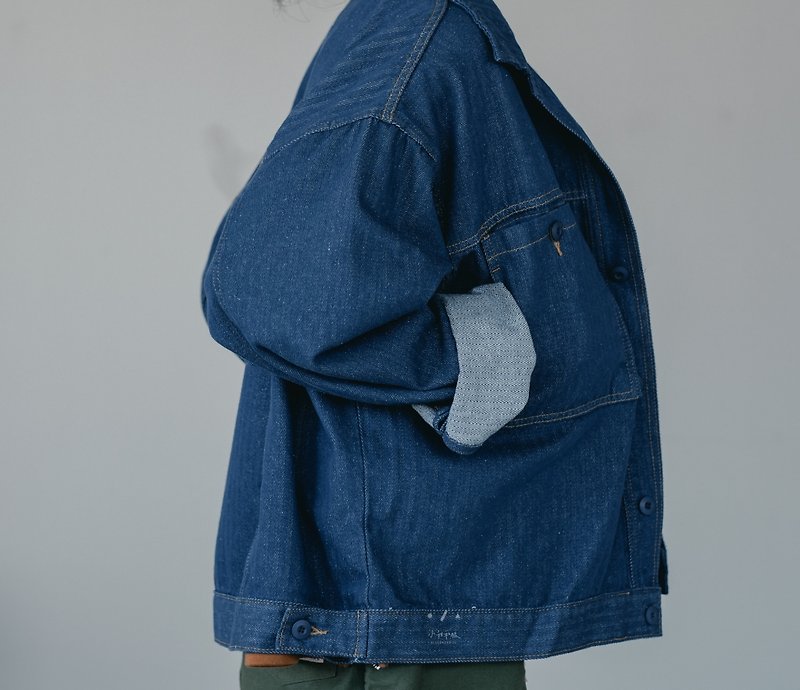 Bistro lightweight topstitched denim jacket - เสื้อแจ็คเก็ต - ผ้าฝ้าย/ผ้าลินิน สีน้ำเงิน
