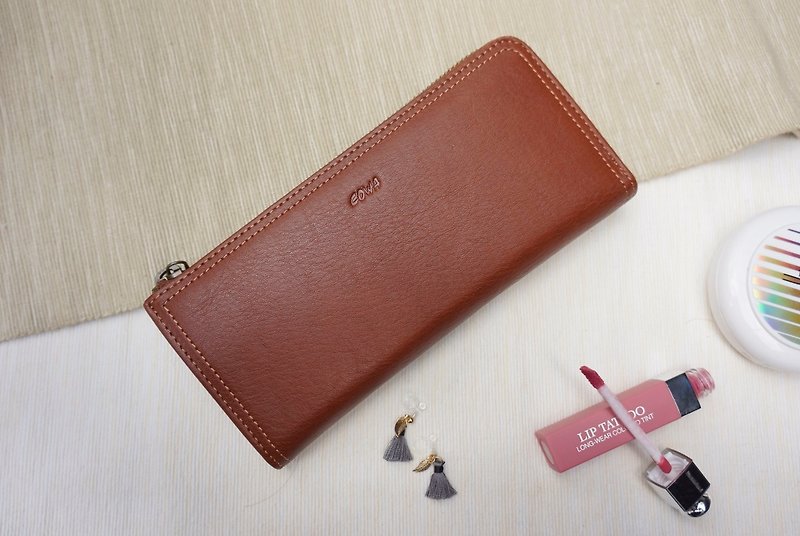 lady long clip - Wallets - Genuine Leather Brown