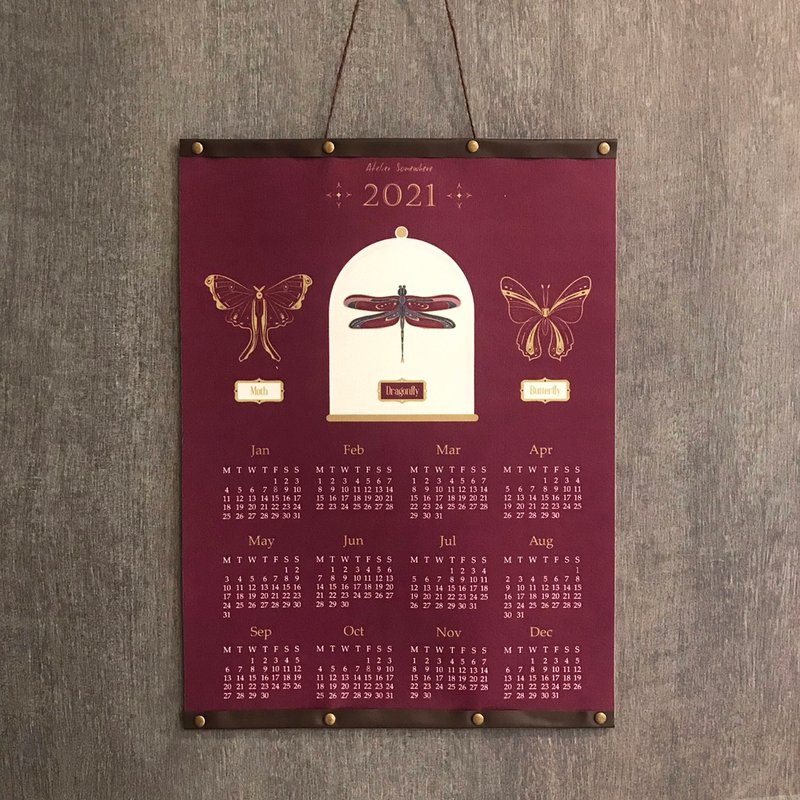 奇幻標本室 / 2021單張年曆 - 昆蟲系列 - 日曆/月曆/年曆 - 聚酯纖維 紅色