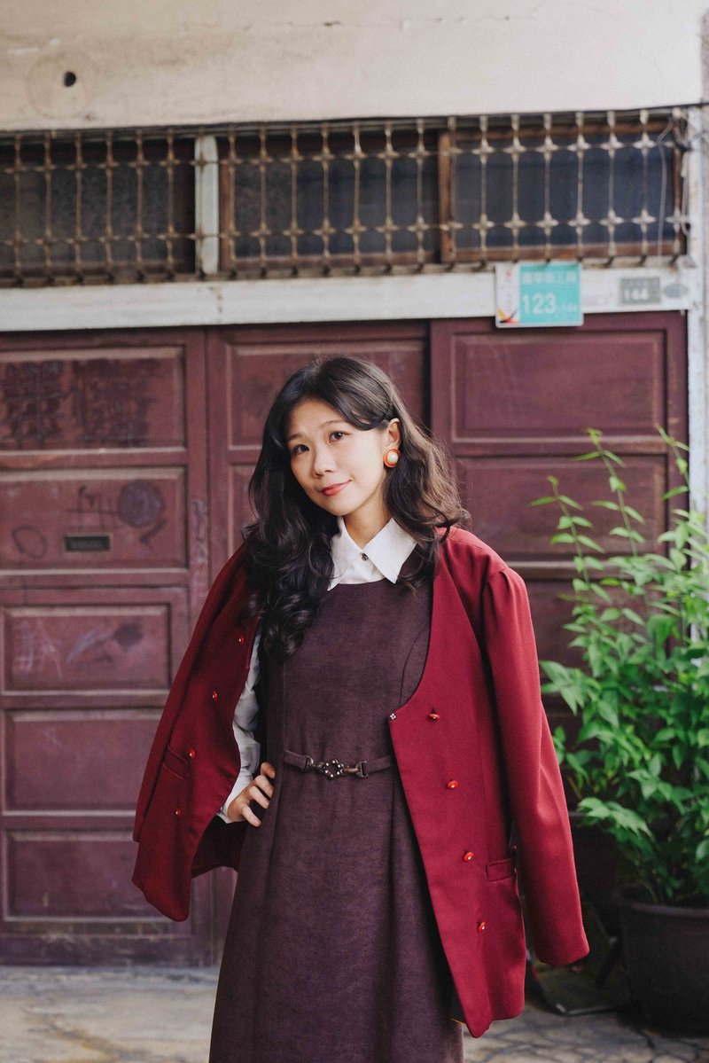 純情百貨行 Vintage 古着 古着ジャケット 紅桜ダブルボタンテーラードジャケット SU15 - ブレザー・コート - ポリエステル レッド