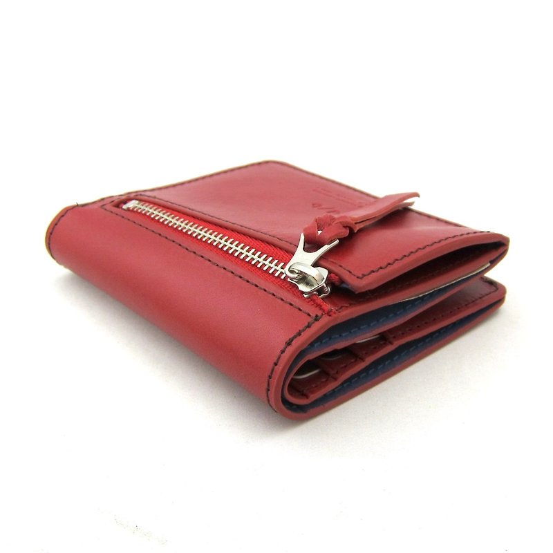 Card case pass case bifold wallet mini compact storage simple genuine leather made in Italy vachetta leather - Card Holders & Cases - Genuine Leather Red