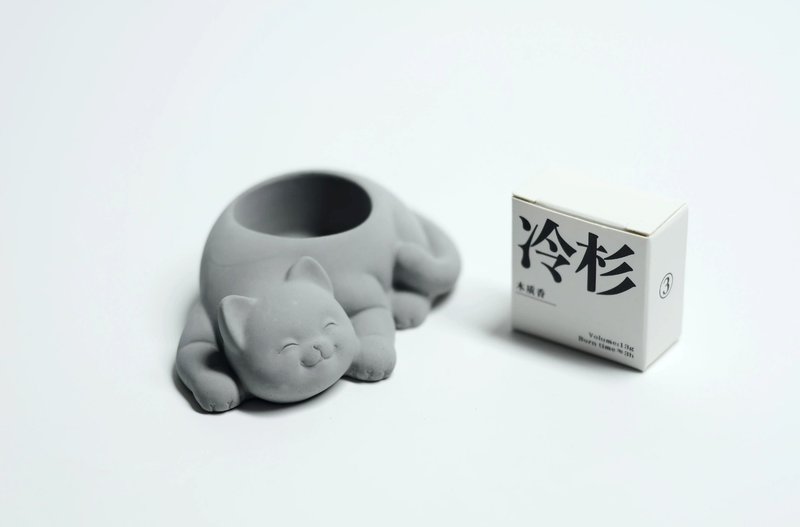 Japanese cute cat-shaped clear Cement candle stand desktop display wabi-sabi aesthetics - เทียน/เชิงเทียน - ปูน สีเทา