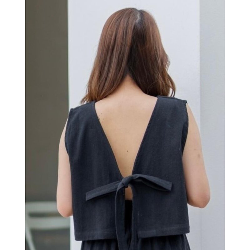 Cotton Crop top sleeveless with open back and back tie -summer beach - 女裝 上衣 - 棉．麻 多色