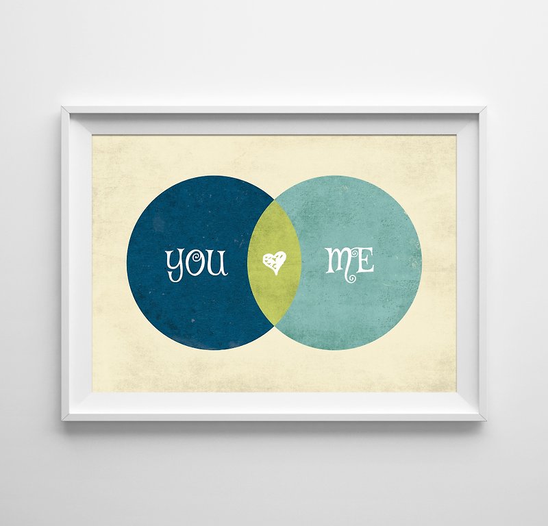 You and Me (1) 可客製化 掛畫 海報 - 壁貼/牆壁裝飾 - 紙 藍色