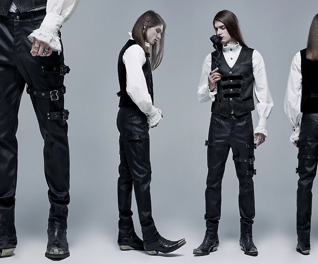 Gothic Punk Fashion Men Faux Leather Pants with Buckle Application Det –  FanFreakz
